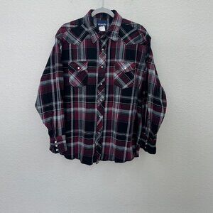 Wrangler Western Pearl Snap Plaid Flannel Long Sleeve Button Up Shirt Mens XXL